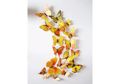 Dekorativní motýlci na zeď 2 kusy - barva žluto-oranžová