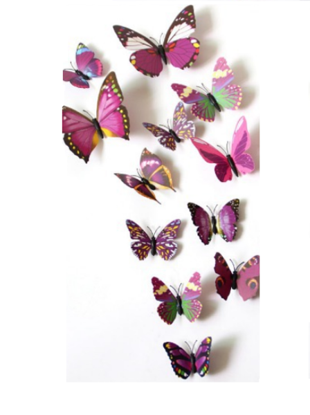 Dekorativní motýlci na zeď 2 kusy - barva fialová