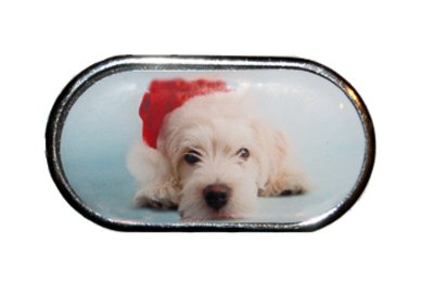 Pouzdro se zrcátkem Vánoční motiv - Dlouhosrsté štěně v čepici