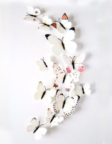 Dekorativní motýlci na zeď 2 kusy - barva bílá